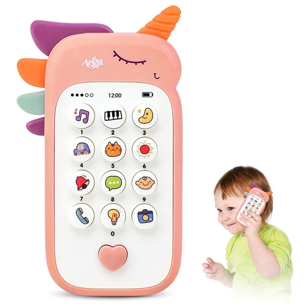 Baby Phone Toys, Kids Sensory Board, Educational Toy for Sensory Play, Pink Unicorn Toy Phones, Fun Sound Toy, for Boy and Girl, Sensory Toys for Babies