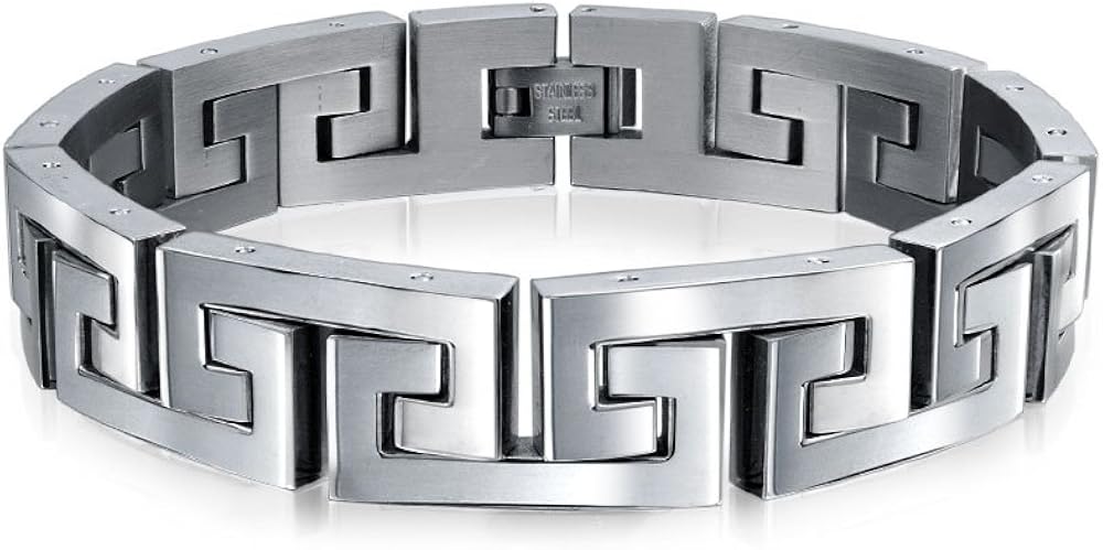 Bling Jewelry Stylish Masculine Geometric Infinity Key Link Bracelet Teens Men Silver Tone Stainless Steel 8.5 Inch Length and 12MM Width