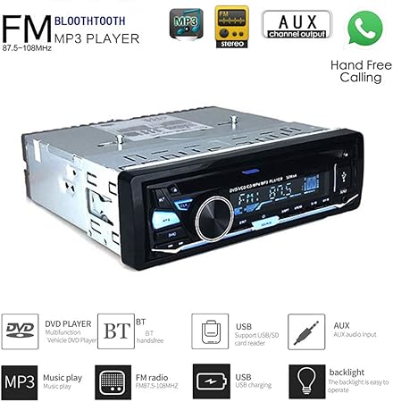 Amazon シングルdin 12v車dvd Cdプレーヤーmp3ステレオbluetoothハンズフリーオートラジオオーディオラジオus Fm Aux In取り外し可能フロントパネルリモコン付き プレーヤー レシーバー 車 バイク