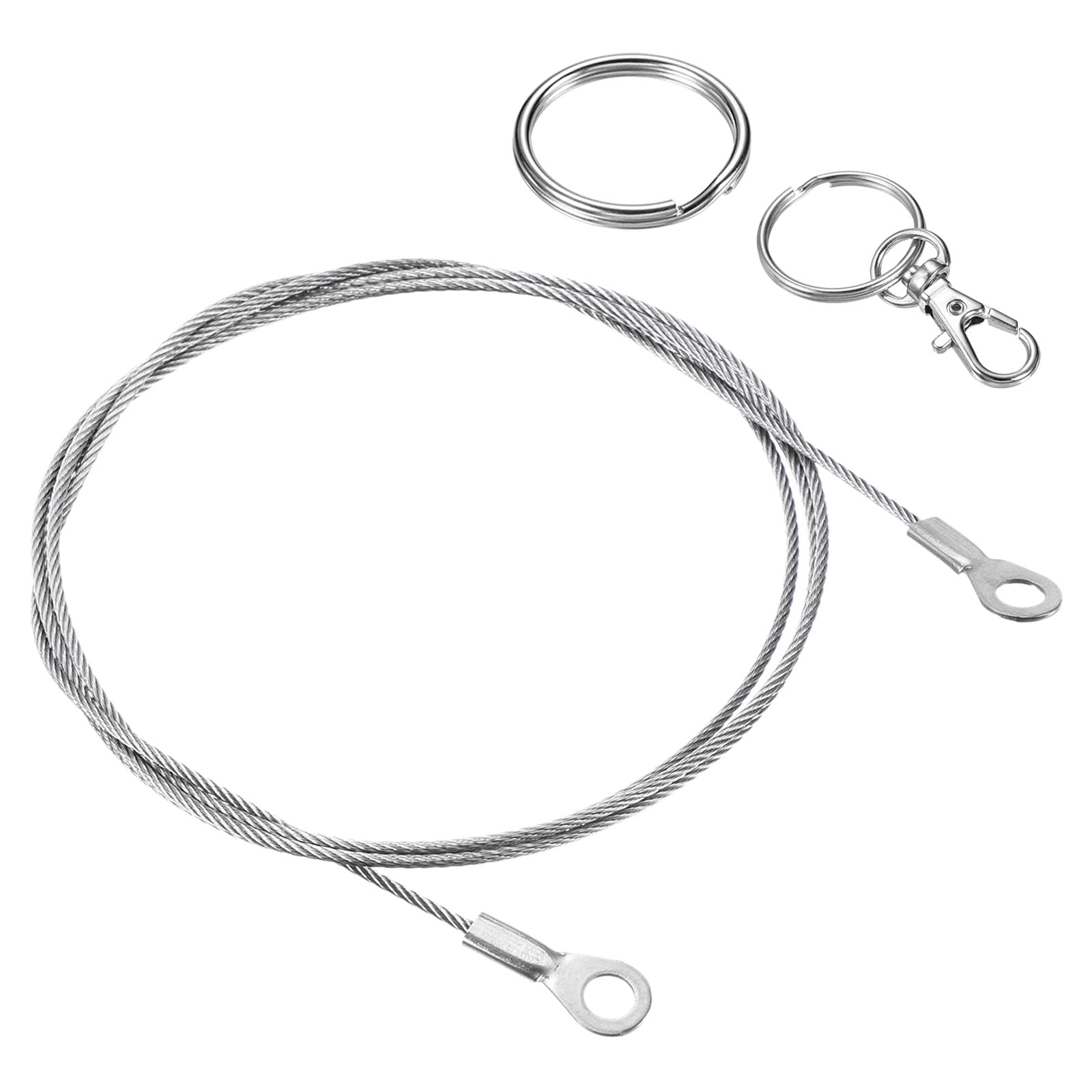PATIKIL Stainless Steel Lanyard Cable 1.5mmx100cm 4 Pack Eyelets Ended Security Wire Rope with 4 Pack Key Ring 4 Pack Keychain