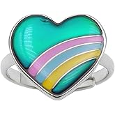 FUN JEWELS Cute Rainbow Heart Color Change Mood Ring For Girls Size Adjustable