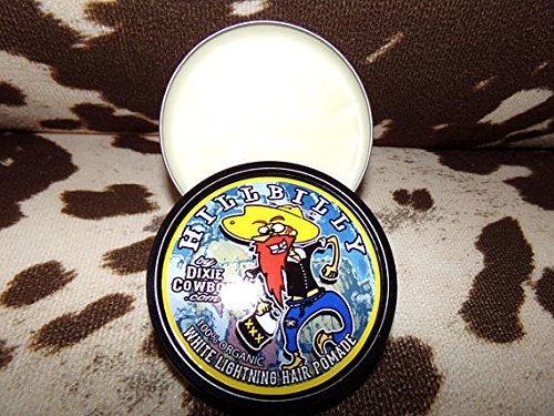 HILLBILLY WHITE LIGHTNING Rockabilly Redneck Natural & Organic Hair Pomade Medium Hold Shiny Slick Finish 4 oz by Dixie Cowboy styling Grease Wax