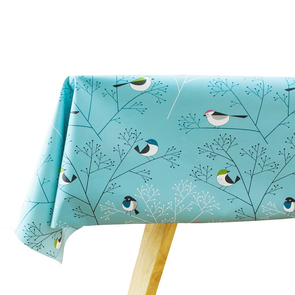 Plenmor Table Cloth Wipe Clean Tablecloth Wipeable Waterproof Plastic PVC Table Cover Protector Rectangular for Kitchen Picnic Outdoor Indoor (137x185 cm, Birds-2)