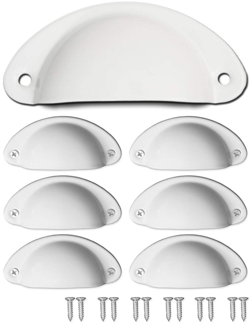 FUXXER® - 6 x antique drawer handles, handle shells, retro design, handle bowls, furniture handles for sliders, buffets, dressers, country house style, includes screws, set of 6, white.