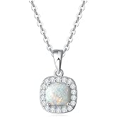 Carleen 14K White Gold Plated 925 Sterling Silver CZ Cubic Zirconia/Created Opal Halo Setting Jewelry Set Gift for Women Girls