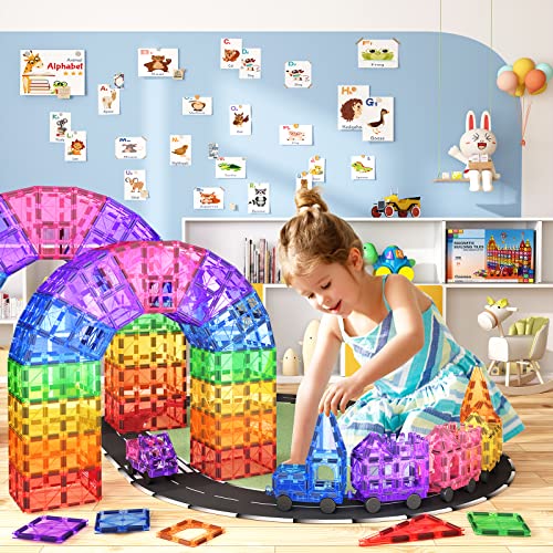 Coodoo Magnetic Building Blocks Toy for Children, 100 Pieces 3D Magnetic Constructions Children with 2 Cars, Educational Gift Montessori Toys Children 3 Years
