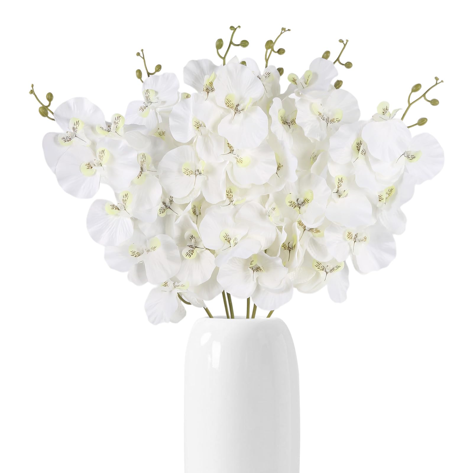 Photo 1 of 6pcs Orchid Artificial Flowers 29 in Fake White Orchid with Long Stem Faux Phalaenopsis Branches Silk Orchid Flowers for Wdding Party Home Decoration (White)