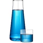 Clear Bedside Water Carafe Set 17.5 oz Night Water Carafe with Glass Bedside Carafe with Cup Nightstand Water Carafe Water Pitcher Carafe Mouthwash Decanter with Tumbler for Bedroom Table (1 Pack)