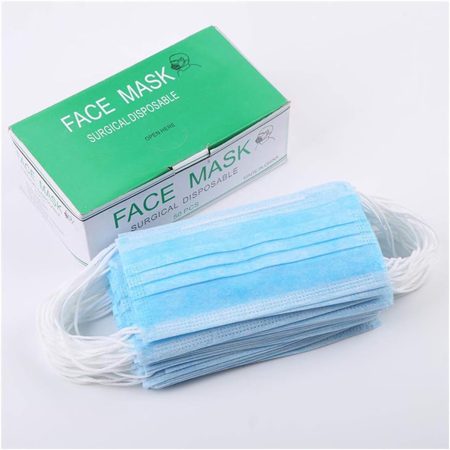 feite Strong Protection 50 PC Disposable Medical Sanitary Surgical Face Masks/Hypoallergenic Thick 3-Ply Cotton Filter for Virus，Pollen, Allergies, Cold, Dust, Flu, Bacteria, Doctors.