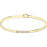 by you Inspirational Positive Message Engraved Thin Cuff Bangle Hook Bracelet (NO Excuses -Gold, Brass)