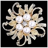LAYs 1pc Camellia Pearl Rhinestone Brooch Pin Vintage Women Jewelry Gifts Accessories (Gold)
