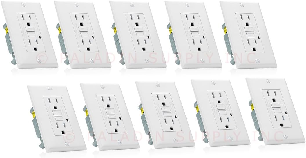 Paladin 15A GFCI GFI Receptacle Outlet w/Wallplate & LED Indicator - UL Certified, White, 15 Amp 125v (10 Pack)