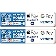 (2 pcs) We Accept Credit Card, Mobile Payment & Contactless Pay Service Sign Waterproof Stickers Compatible for (Visa, MasterCard, Discover, AmEx, Apple Pay, Google Pay, Samsung Pay, Venmo)