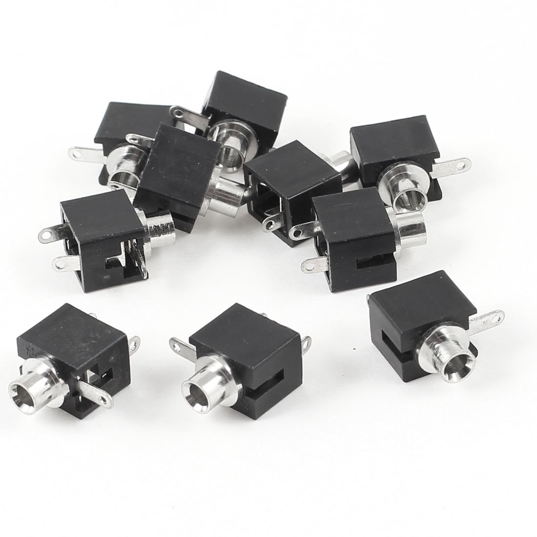 sourcing map Black 3 Terminals 2.5mm Female Audio Mono Headphone Jacks Socket 10 Pcs