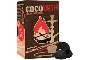 CocoUrth Natural Hookah Coconut Shell Charcoal Quarter Circle 25x25 96 PCS Electric Burner Briquettes Used Also for Cooking, Grilling, Barbecuing, Incense Narguile Coal (1kg)