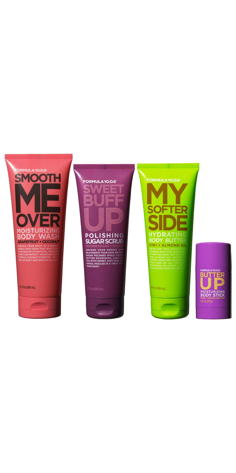 Formula 10 0 6 Daily Essential Body Collection 4 Piece Kit Includes Smooth Me Over Sweet Buff Up My Softer Side Butter Up Paraben Free Sulfate Free Dye Free Cruelty Free Buy Online In Dominica