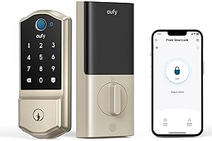 eufy Security Smart Lock C220, Fingerprint Keyless Entry Door Lock, Built-in Wi-Fi, App Remote Control, Front Door Smart Lock Deadbolt, 8Months Battery, Reliable Power, IP53, Black, Traditional