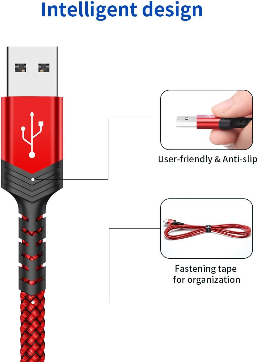 USB Type C Cable 3A Fast Charging, JSAUX (2-Pack 6.6ft+6.6ft) USB-A to USB-C Charge Braided Cord Compatible with Galaxy S10 S10E S9 S8 S20 Plus,Note 20 10 9 8 and Other USB C Charger (Red): Computers & Accessories