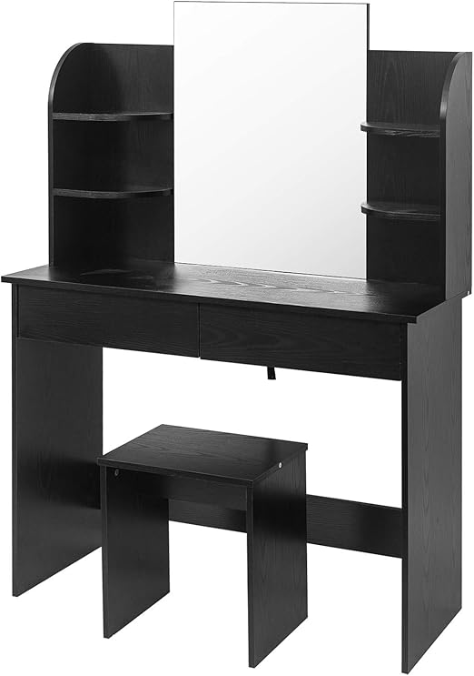 Woltu Schminktisch Kosmetiktisch Mit Hocker Und Spiegel Schminktisch Set 108x40x142cm Frisierkommode Schminkspiegel Mb6044sz Schwarz Amazon De Kuche Haushalt