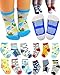BS® 6 Pairs Non Skid 12-36 Months Unisex Baby Boy Toddler Non-Skid Slip Cozy Soft Crew Boat Socks + Gift Bag + Gift Card, Stripes No-Show Crew Boat Socks Footsocks Sneakers