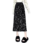 BETYFUL Women's Sequin Skirt - Elegant Elastic High Waist Glitter Pencil Maxi Skirts Shimmer Cocktail Party Sparkly Skirt