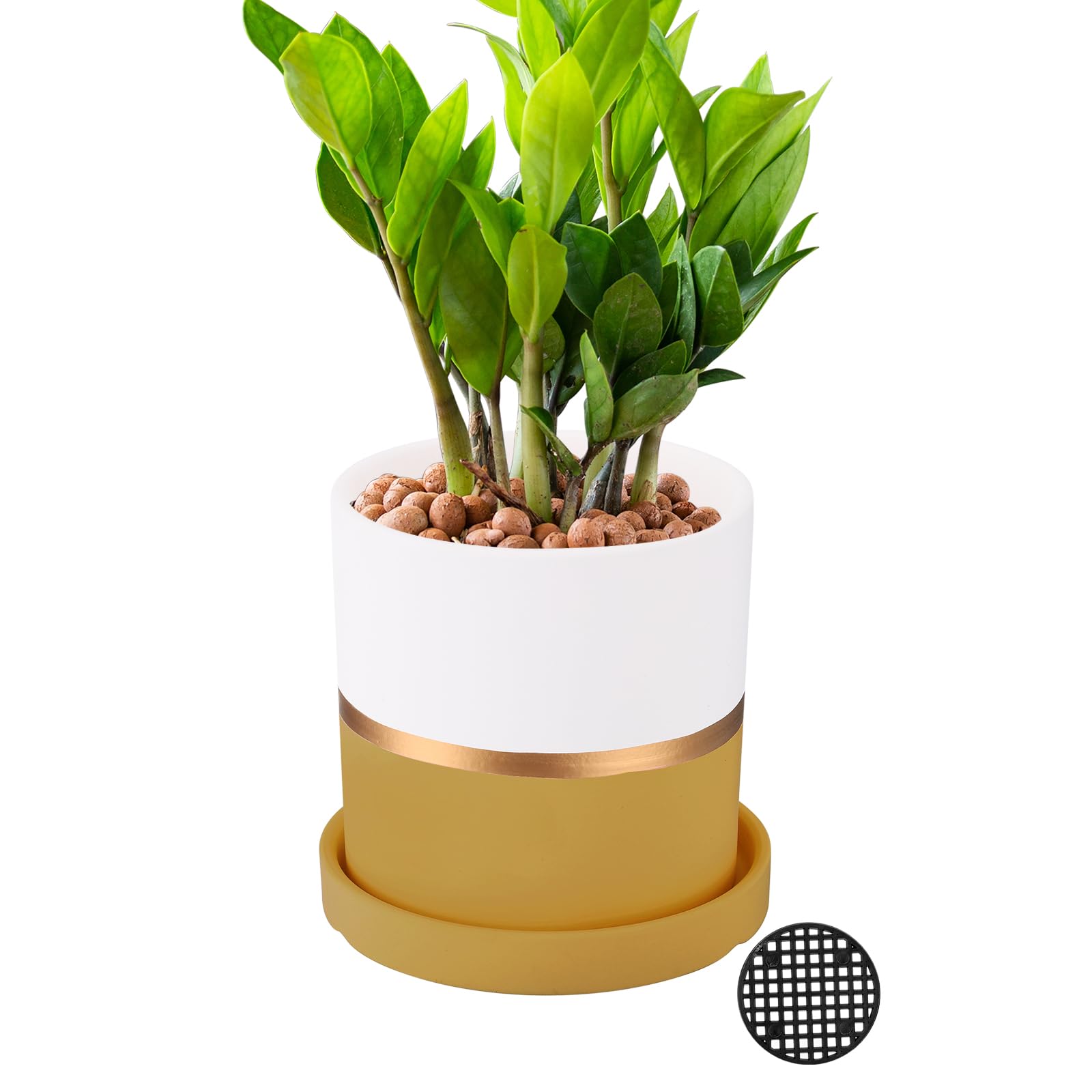 PATIKIL 4.3 Inch Ceramic Plant Pots, Modern Flower Planters with Drainage Holes for Decorate Home Indoor Plants Succulent Herb, Yellow