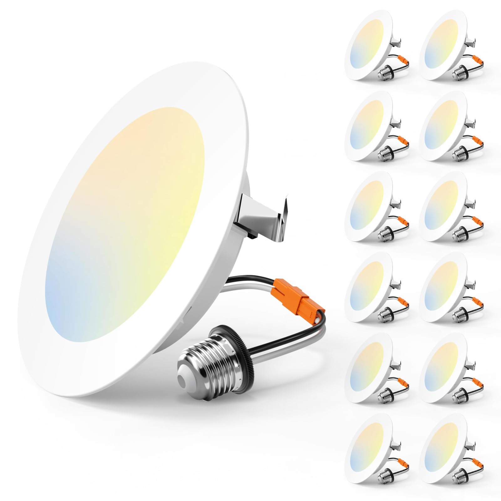 Photo 1 of Amico 4 Inch 5CCT LED Recessed Lighting 12 Pack, 700LM Flat Can Lights, Dimmable, IC Rated, 7W Eqv 60W, 2700K/3000K/4000K/5000K/6000K Selectable, Retrofit Installation- ETL Listed