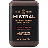 Mistral Bourbon Vanilla Luxury Bar Soap for Men | Men’s Natural Soap Bar | Paraben, Phthalates Free | Moisturizing & Triple-Milled Natural Soap for Men - Made in France | Large, 8.8 oz