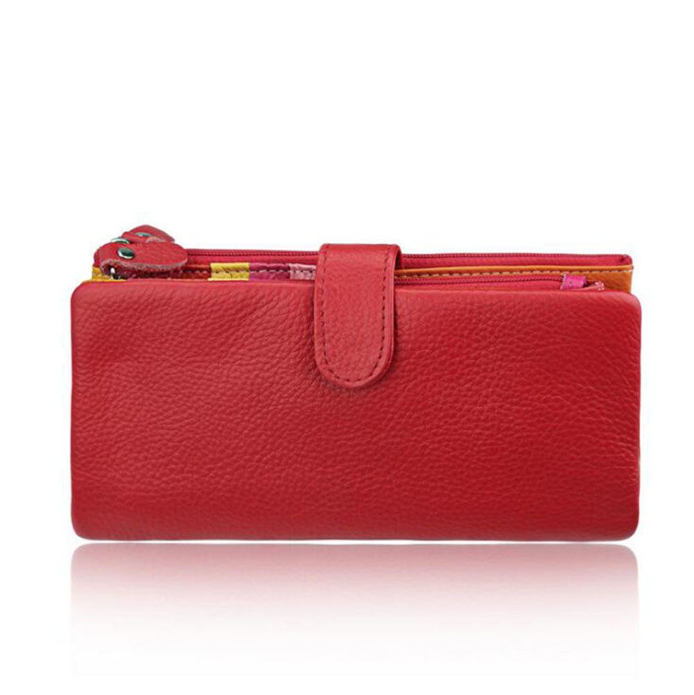 AprinCtempsD Women's Wallet Genuine Leather Ladies Clutch Purse Long Credit Card Organizer Large Capacity with Zipper (Red)