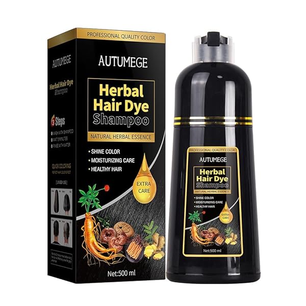 AUTUMEGE BLACK INSTANT HAIR COLOR SHAMPOO FOR GRAY HAIR – EASY HAIR DYE SHAMPOO 3 IN 1-100% GREY COVERAGE – HERBAL COLORING IN MINUTES FOR WOMEN & MEN (NATURALLY BLACK)