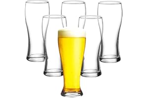 Beer Glasses Set of 6, Pilsner Beer Glass, 480 ml IPA Beer Glass, 480 ml Beer Glassware Cup, Classic Beer Glasses for Men