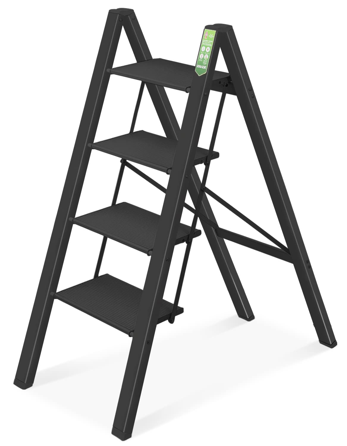 RIKADE アルミ 踏み台 脚立 軽量 折りたたみ ステップスツール はしご 梯子 耐荷重150KG 滑り止め付き フォールディング ステップ台 (ブラック, 四段)商品画像