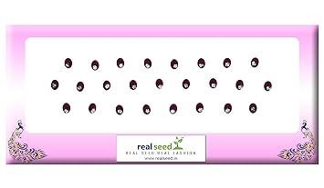 Real Seed Suhag Fancy Collection Kit Small Oval Size Crystals Maroon Forehead Bindis For Women