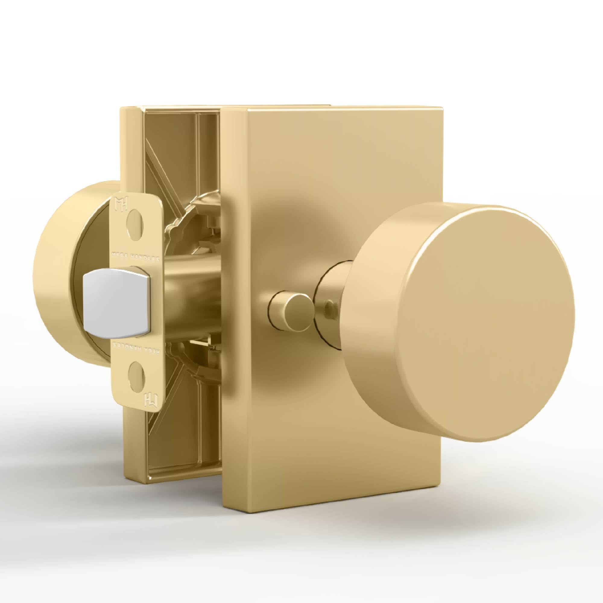 Photo 1 of Mega Handles Laura Gold Privacy Door Knob - 1 Pack Reversible Interior Gold Door Knob, Heavy Duty Bed & Bath Door Knobs with Privacy Lock, Fits All Standard Door Sizes - Satin Brass
