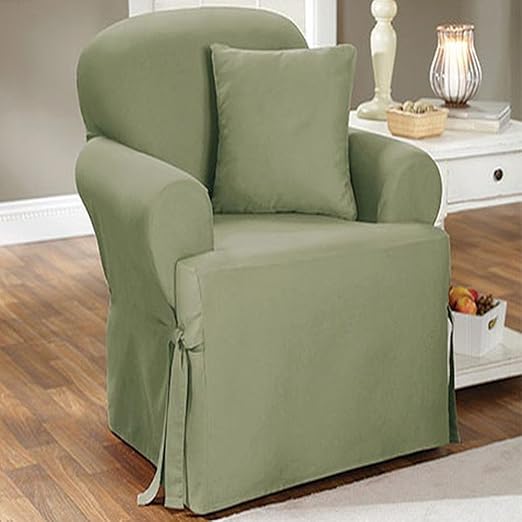 Sage SureFit Cotton Duck TCushion Chair Slipcover or Slipcovers Home Décor