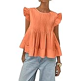 Women's Summer Blouse Ruffled Sleeves Pleated A Line Peplum Babydoll Shirt Top(Orange,XL)