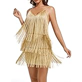 Women's Gatsby 20S Flapper Roarin Cocktail Vintage Tassel Mini Dress, Wedding Fringe Party Club Mini Glitter Dress