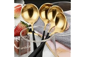 5Pcs 401 Stainless Steel Long Handle Round Soup Spoon 16cm Multifunctional Dessert Ice Cream Salad Scoop Kitchen Tableware (B