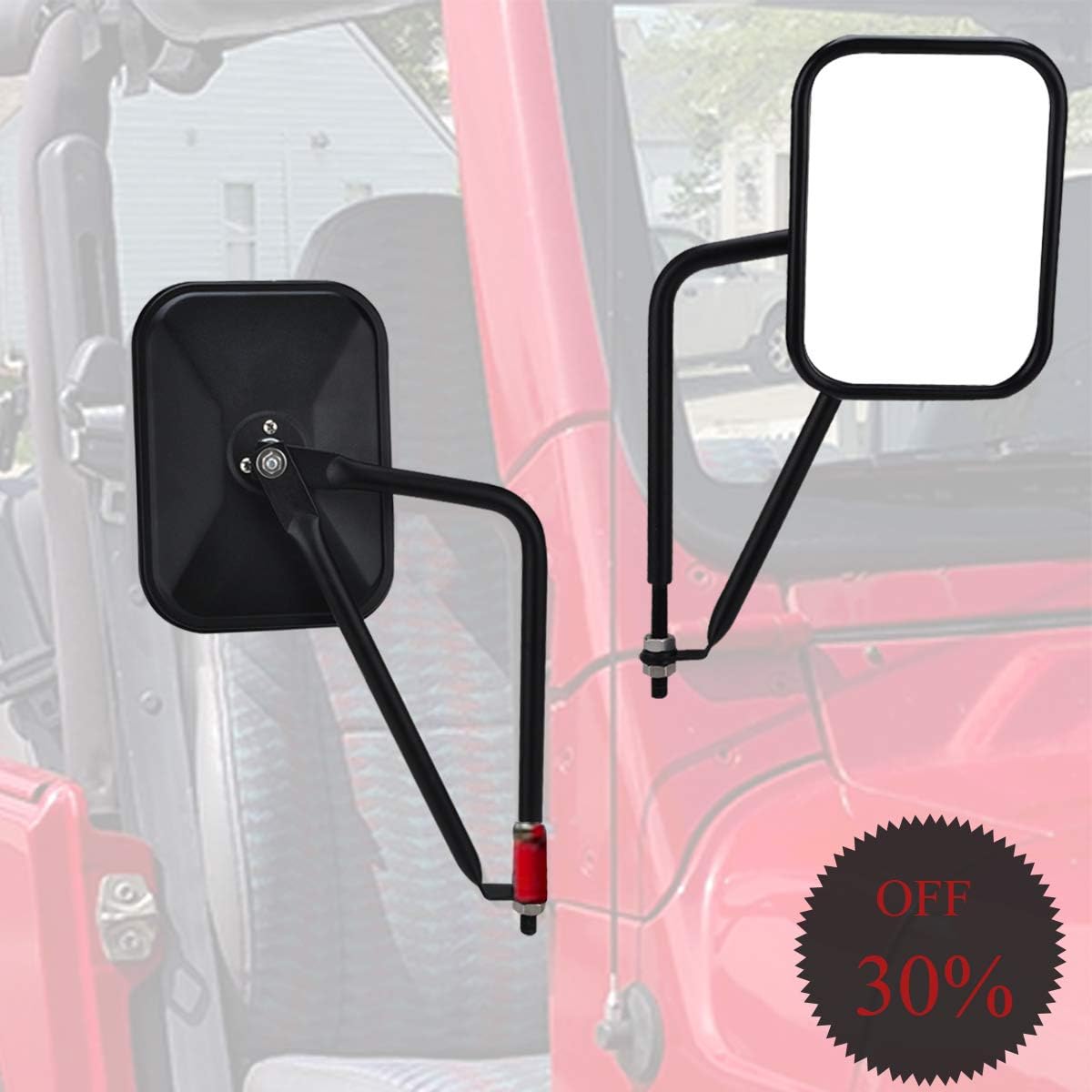 moveland 【Upgraded】2019 Pair Doorless Side Mirrors Jeep Door Hinge Mirrors, Off-Road Rectangular Adventure Jeep Mirror Fits All Jeep Wrangler TJ JK JL CJ