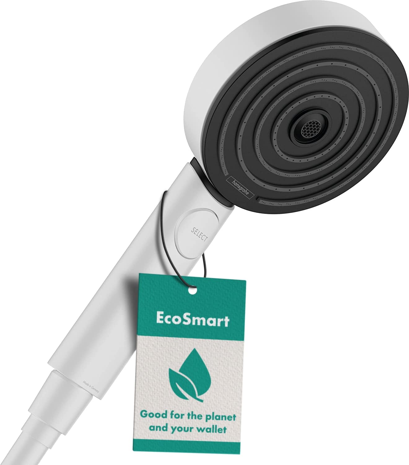 hansgrohe Pulsify Select S - water-saving shower head 6,9 l/min (EcoSmart), hand shower round with 3 sprays (incl. PowderRain) (Relaxation version), with anti-limescale function, matt white, 24111700