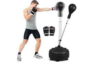 Goplus Freestanding Punching Bag, 54’’-62’’ Speed Reflex Training Bag with Stand, Boxing Gloves, Fillable Base, Home Gym Boxi