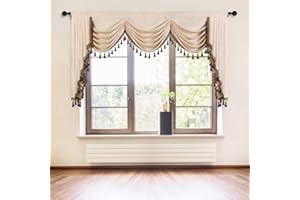 ELKCA Luxury Chenille Curtains Valance for Living Room Beige Chenille Waterfall Valance Curtain for Bedroom (W98 Inch, 1 Panel)