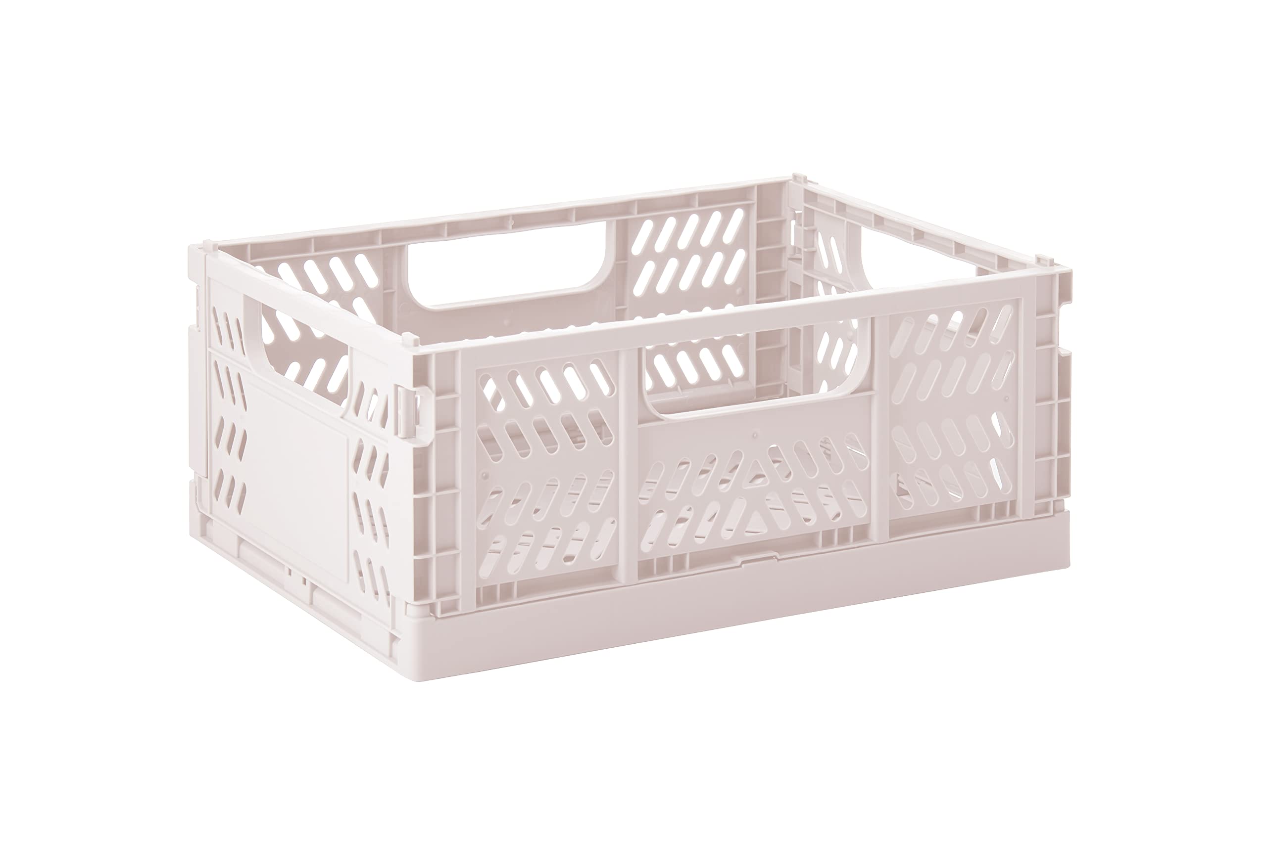 3 Sprouts Recycled Plastic Collapsible Crate - Stackable Foldable Storage Box for Easy Organizing, Durable Folding Crate for Home or Office Use - Medium - Pink
