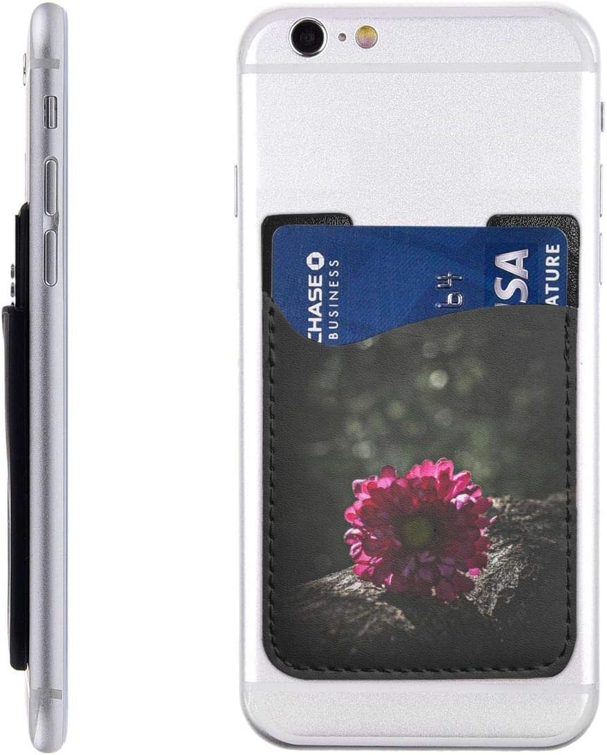 Card Holder for Back of Phone -Flower Flower On Log Petal Silicone Stick On Cell Phone Wallet with Pocket for Credit Card, ID, Business Card
