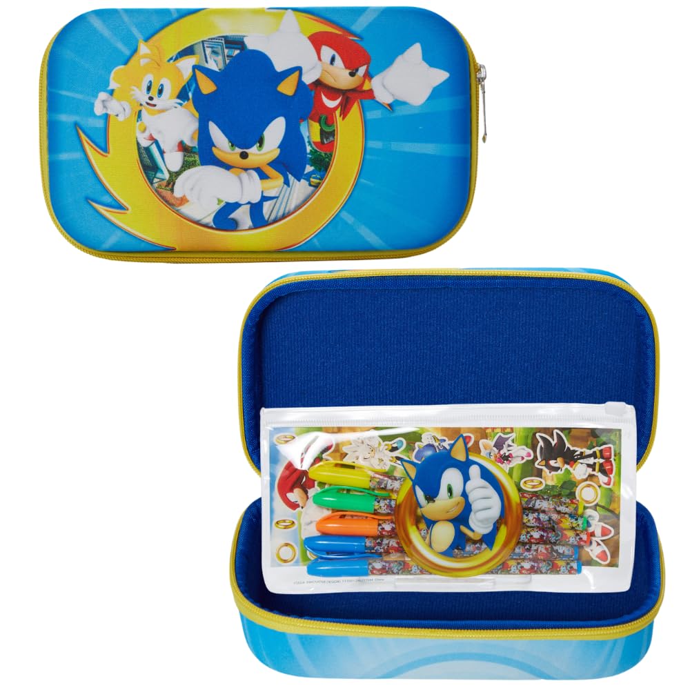 Photo 1 of Innovative Designs Sonic the Hedgehog Pencil Case Set with Stickers and Gel Pens for Kids, Molded with Zip Closure, Blue