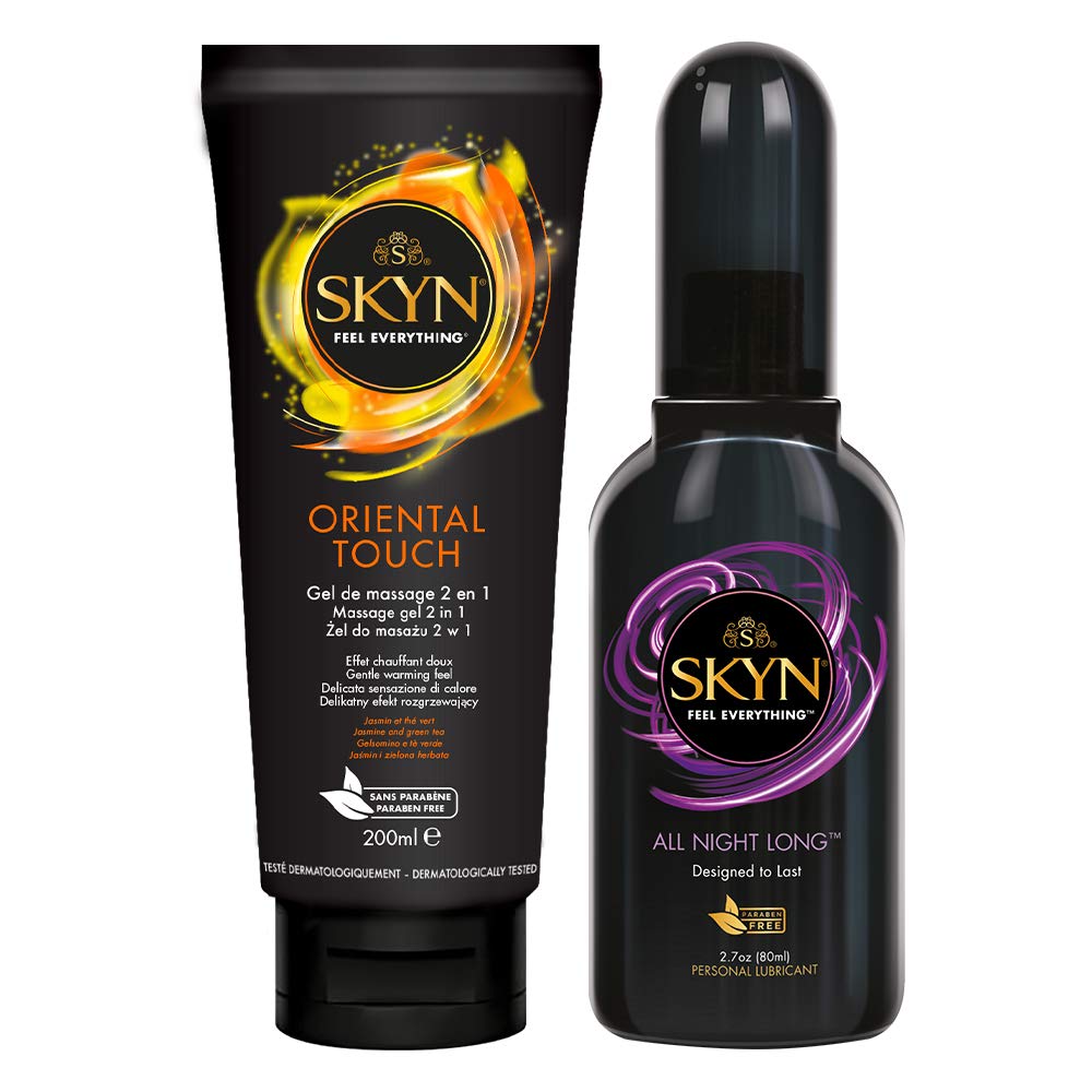 SKYN Oriental Touch & All Night Long Lube: Jasmin & Green Tea Scented, Lubricant Gel for Couples and Toys, Natural Feel