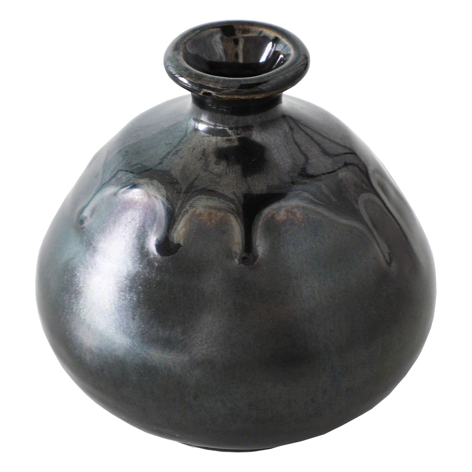 Wazakura Elegant Ceramic Small Ikebana Flower Bud Vase Made in Japan, Handpainted Decoration Floral Arrangement Pottery Supplies - Bottle Shaped Metallic Black Vase