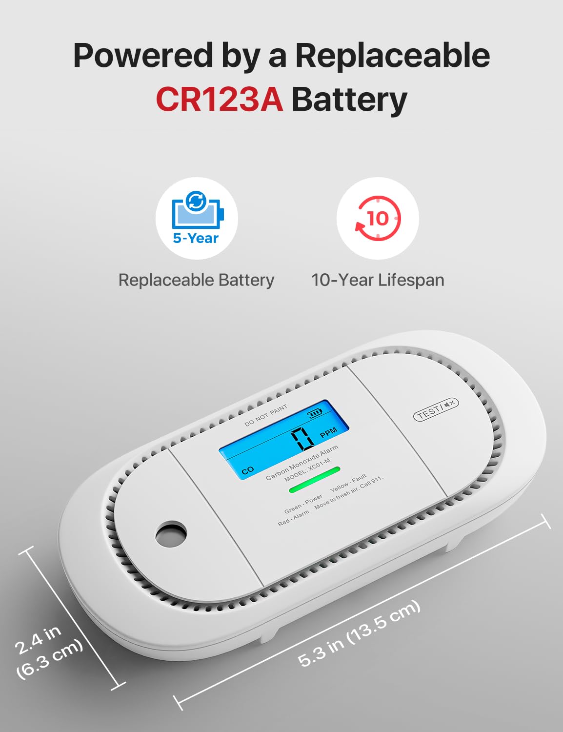 X-Sense Smart Carbon Monoxide Detector XC01-M, an Accessory for FS31 or FS51 Smoke Alarm Kit, Wireless Interconnected Portable CO Detector, Model XC01-M, 1-Pack