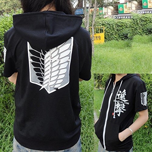 Amoin Attack on Titan Shingeki Kyojin Cosplay Hoodie Short Sleeves Coat