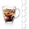 D.M DESIGN·MASTER [6 PACK,12 OZ - Premium Glass Coffee Mugs with Handle. Transparent Tea Glasses for Hot/Cold Beverages, Perfect Design for Americano, Cappuccino, Tea and Beverage.